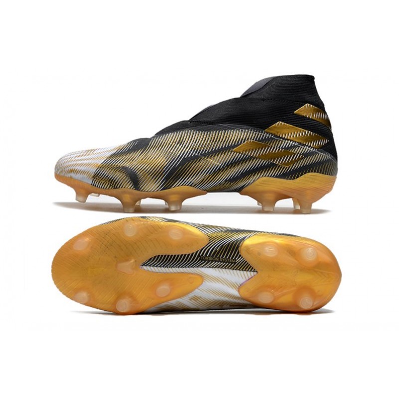Adidas Botas de Fútbol Nemeziz 19+ FG - Blanco Dorado Metalizado Negro