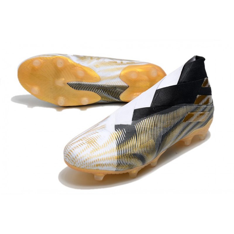 Adidas Botas de Fútbol Nemeziz 19+ FG - Blanco Dorado Metalizado Negro