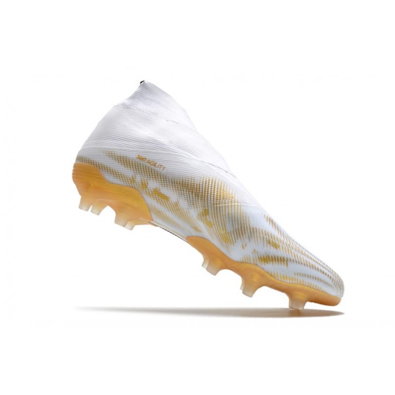 Adidas Botas de Fútbol Nemeziz 19+ FG - Blanco Dorado Metalizado Negro