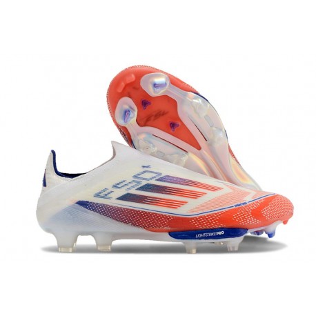 Zapatos Adidas F50+ Sin Cordones FG Ftwr Blanco Rojo Azul Lúcido