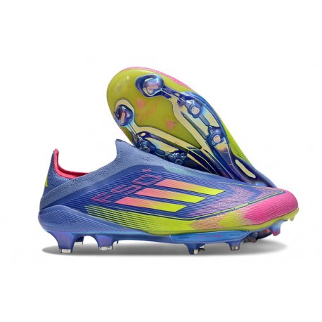 Zapatos Adidas F50+ Sin Cordones FG Azul Fusion Limón Lúcido Rosa Lúcido