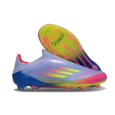 adidas F50 Elite Sin Cordones FG Azul Fusion Limón Lúcido Rosa Lúcido