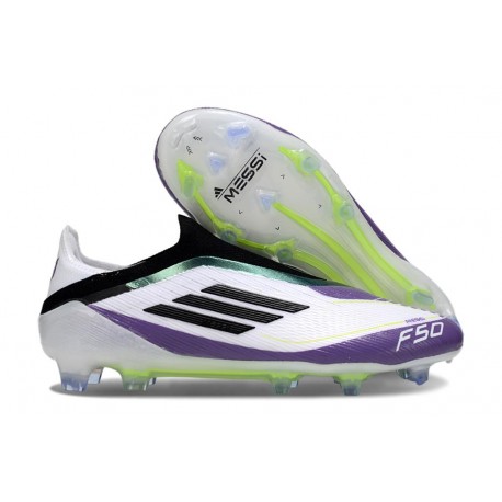 adidas F50 Elite Sin Cordones FG X Messi Ftwr Blanco Negro Morado Unity