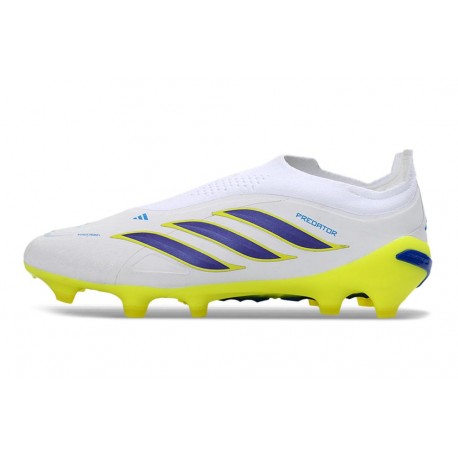 Bota de Futbol adidas Predator Elite Laceless FG Blanco Azul Amarillo